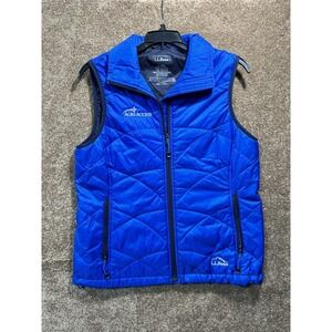 LL‎ Bean Misses Small Primaloft Quilted Blue Full Zip Winter Cold Vest - Logo